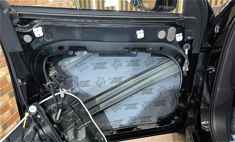 Car door acoustic treatment around speaker area